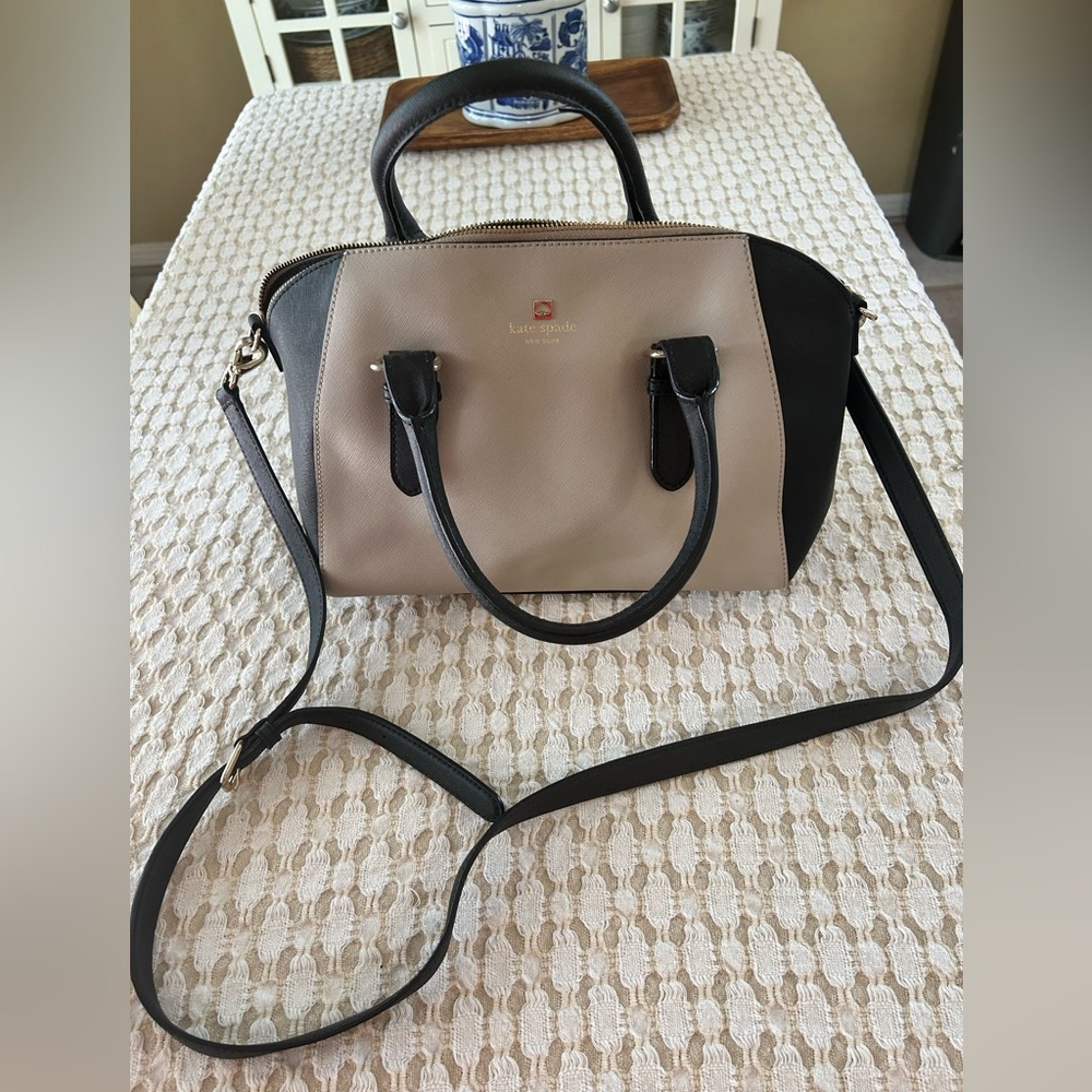 Kate Spade “Cove Street” Leather Black and Taupe Women's Handbag